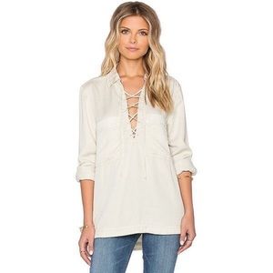 Free People Cream Lace-Up Blouse